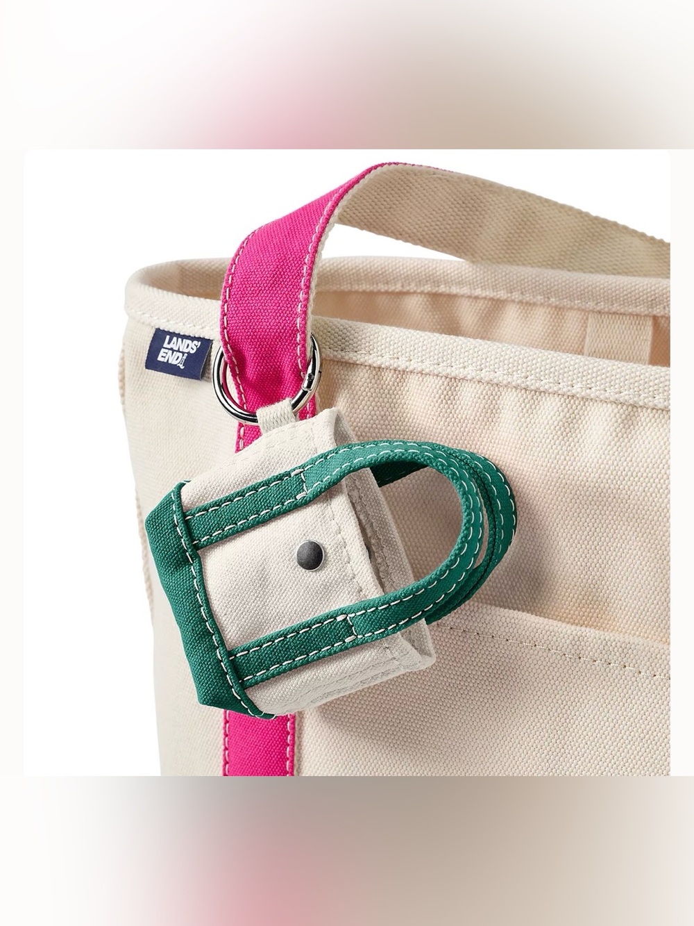 NWOT Lands’ End Mini Canvas Tote Bag Charm – Natural/Bright Spruce